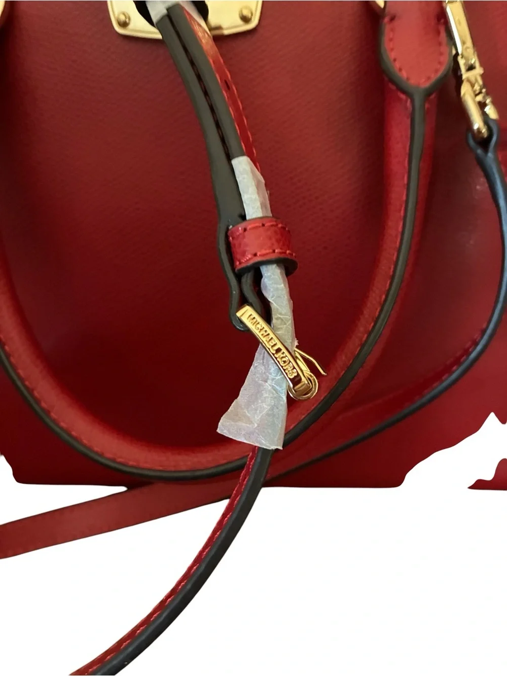 Michael Kors Red Saffiano Satchel with Gold Hardware